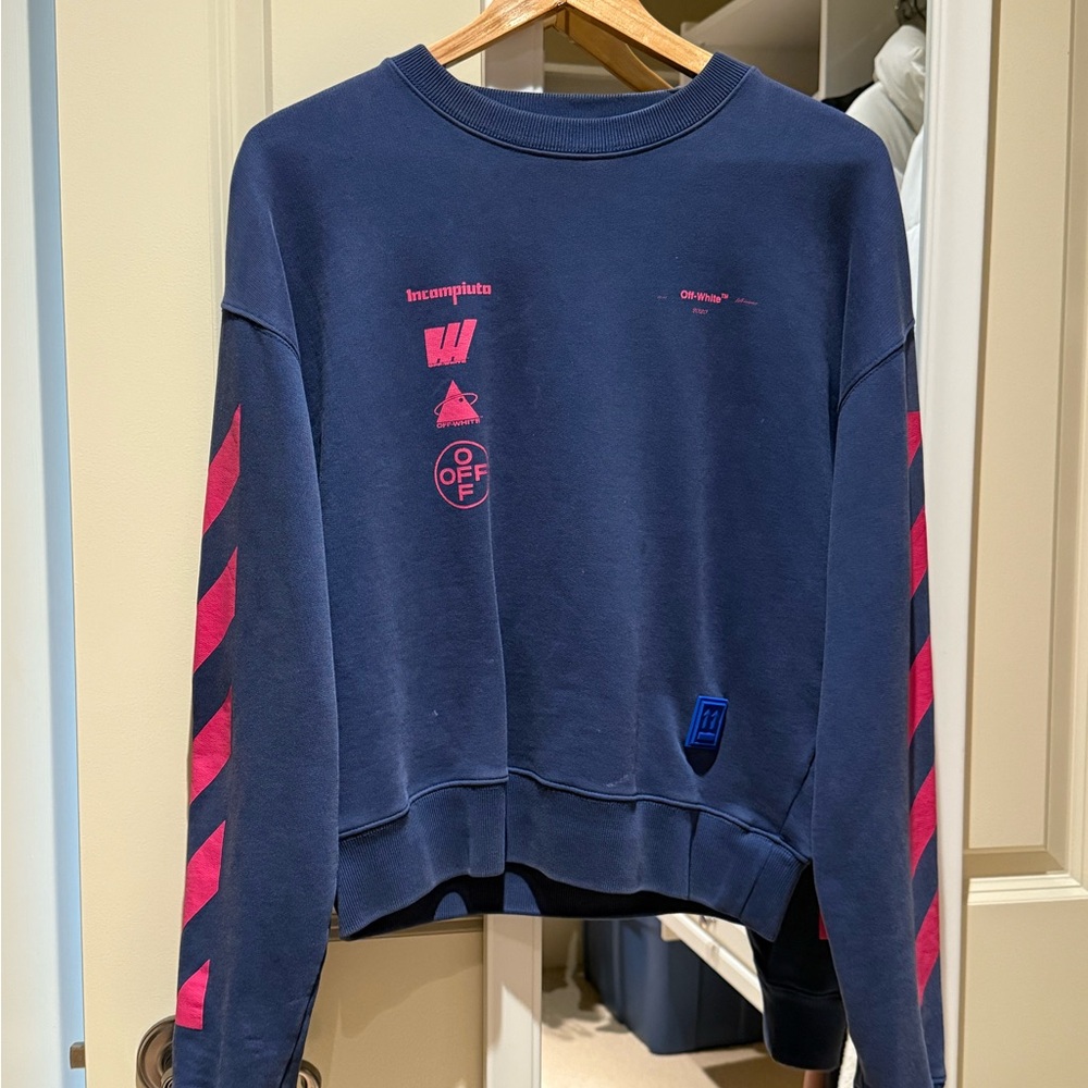 Off-White Navy and Pink Crew Neck Sweater